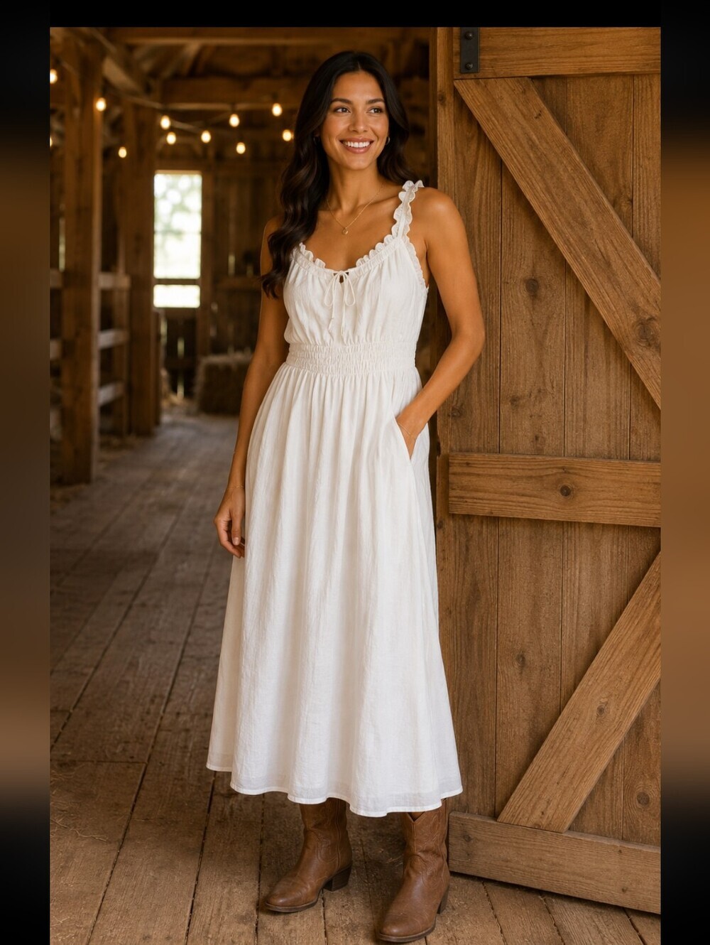Hicisi White Boho Cottagecore Midi Dress Size XXL Excellent Condition